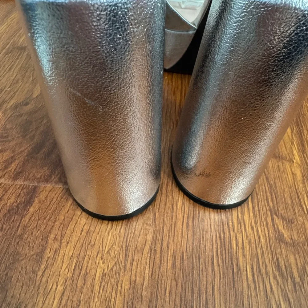 Zara Metallic Silver Platform Block Heel Sandals EU 40 Disco Party Retro Glam - Picture 10 of 12